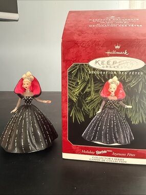 Hallmark Holiday Barbie Ornament in Black with Hot Pink Hood